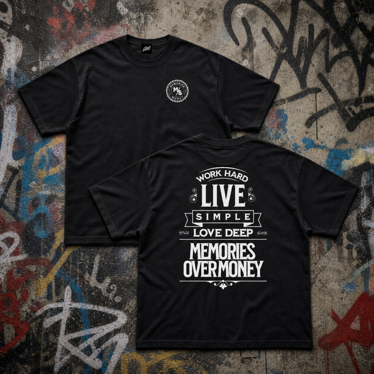 Live Simple Tee | Black | Front Badge / Back Graphic