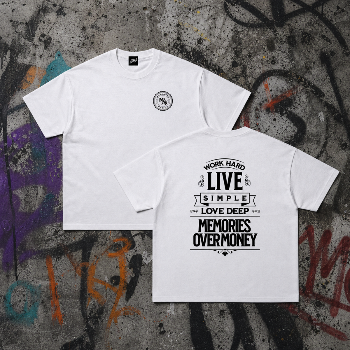 Live Simple Tee | White | Front Badge / Back Graphic