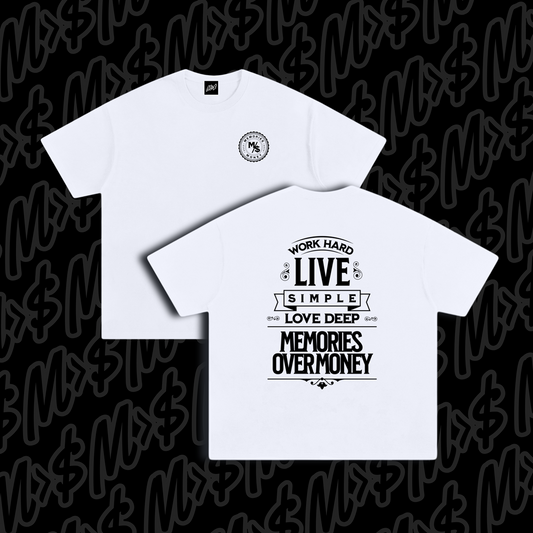 Live Simple Tee | White | Front Badge / Back Graphic